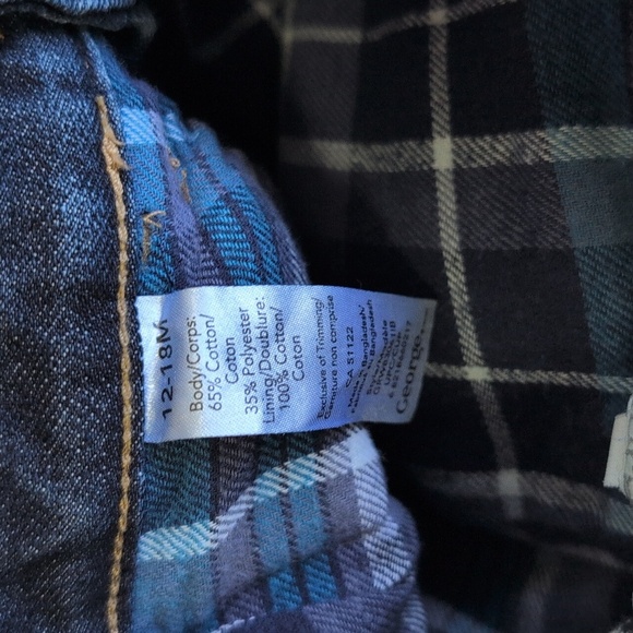 george plaid cotton flannel lined straight leg denim jeans 12-18 months baby boy - Picture 3 of 8
